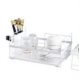 Escurridor de Platos de 2 Niveles, Metálico, Blanco, con Porta Cubiertos y Bandeja de Drenaje - Product Image 5