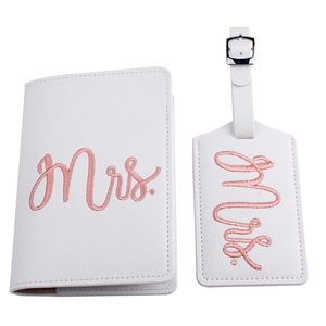 Etiqueta de equipaje para Mr. Y <span class=keywords><strong>Mrs</strong></span>, cubierta de pasaporte bordada para luna de miel, regalo de boda, porta pasaporte, 4 Uds. Por Set - Product Image 5