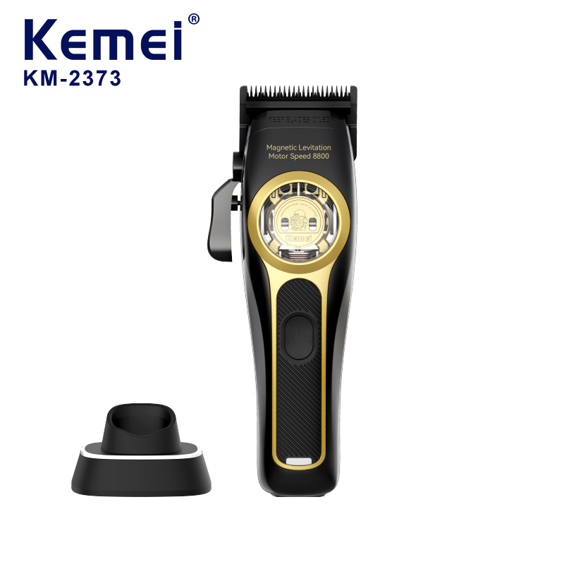 Kemei km-2373 Máquina de cortar cabelo profissional, motor magnético ajustável, lâmina DLC, base de carregamento rápido, aparador de cabelo