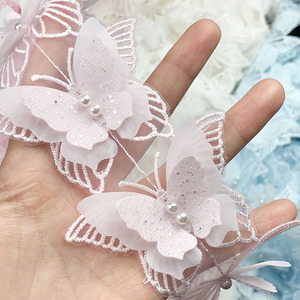Passamaneria in pizzo a doppio strato in organza con farfalle, perle e glitter, ricamo floreale per applicazioni fai da te, decorazioni per abiti da sposa, 2026 - Product Image 4