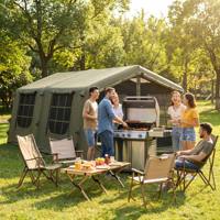 Grande tente gonflable verte, résistante au vent et à l'eau, avec plusieurs fenêtres en maille, pour le camping en groupe et le glamping en plein air