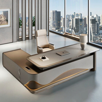 Meubles de bureau, bureau de direction moderne simple en bois et acier inoxydable, réglable en hauteur, avec chaise et tiroir à dossiers