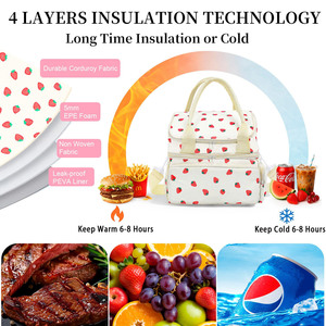 Stylish Girls <b>Cute</b> Strawberry <b>Lunch</b> <b>Bag</b> Double Deck Large Capacity Cooler <b>Bag</b> for Beverages Fruits - Product Image 4