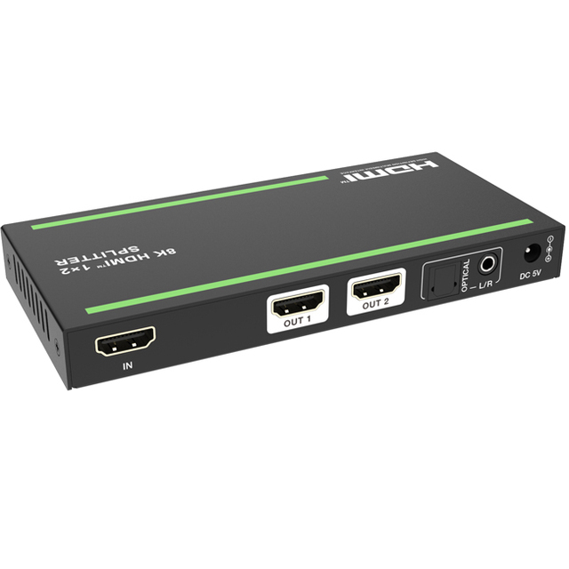 48Gbps hdmi 2.1 splitter 4k 120hz 8k 60hz 1 in 2 out optics Support audio de-embedding function for home theatre system