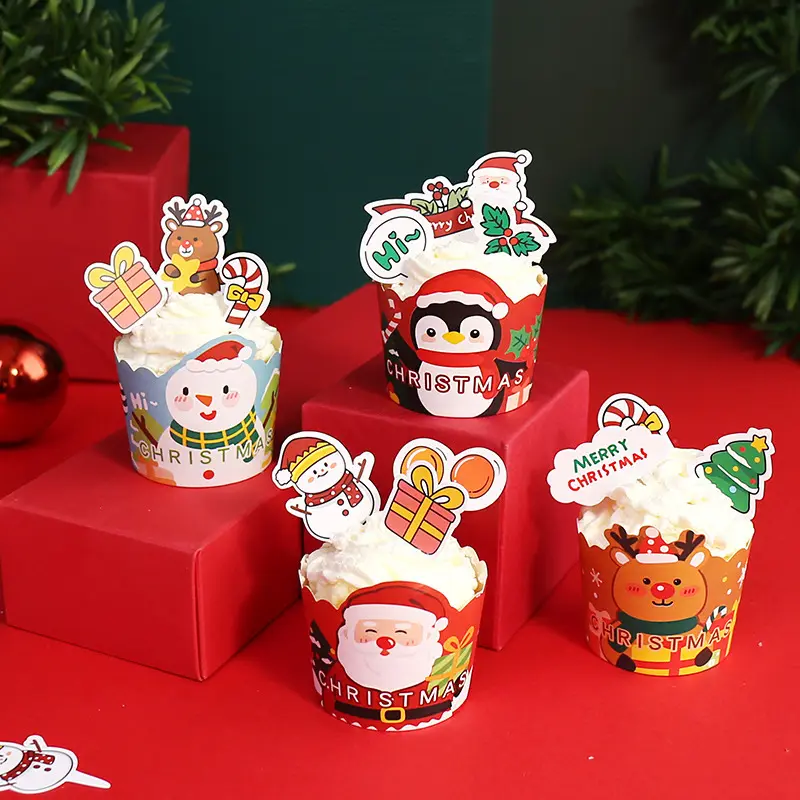 50 adet toptan noel festivali Cupcake gömlekleri pişirme bardak Muffin kek tek kullanımlık İç su geçirmez ve yağ geçirmez