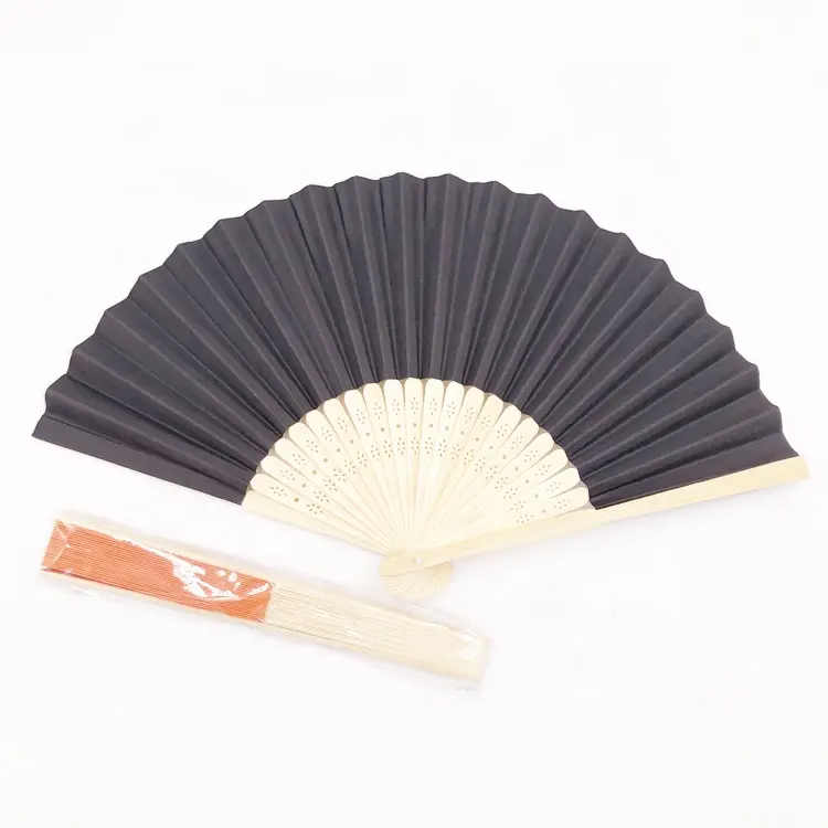 Bamboo Handle Portable Side Custom Printed Paper Hand Fan