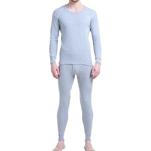 Conjunto de Ropa Interior Térmica Larga para Hombre FOXA, 100% Algodón, Cuello Redondo, Parte Superior e Inferior, Capa Base de Color Sólido, 2 Piezas, Manga Larga, para Clima Frío - Product Image 1