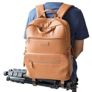Sac à dos de voyage et de randonnée en cuir vegan sur mesure, fabriqué en usine BSCI, pour photographe, sac à appareil photo de luxe. - Product Image 2