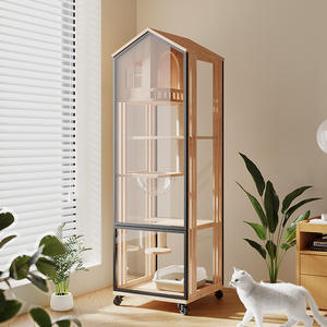 Massivholz Luxus Katze Hundehütte Integrierte Wurf becken Toilette Knopf für kleine Wohnung Innen gebrauch Haushalt Haustier Villa Käfig - Product Image 3