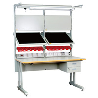 Banc de travail ESD robuste pour l'industrie Leenol, fabricant de bancs de travail électroniques réglables en acier laminé à froid avec plateau en bois