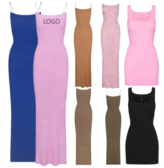 卸売カスタムソフトラウンジロングドレス女性フィットパーティーイブニングスリットセクシーリブドレス