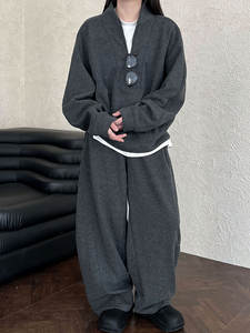 Conjunto Casual de Dos Piezas para Mujer, Sudadera Holgada Estilo Old Money con Textura Cepillada + Pantalones Scimitar, Otoño/Invierno - Product Image 4