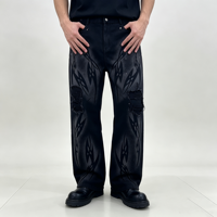Jean baggy Y2K pour homme, noir, délavé à l'acide, imprimé graphique personnalisé, effet usé et déchiré, pantalon en denim streetwear, coupe droite et large