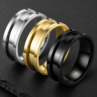 Edelstahl-Einbauring mit breitem Band und konkavem Mittelteil, Doppelschienen-Kanten-Design, Gold, Silber, Schwarz, Unisex, Klassisch
