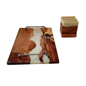 Bandeja de Servir de 4 Piezas, Hecha a Mano, de Madera de Acacia y Resina Epoxi, Diseño de Río Rojo, Grado Comercial, Apta para Lavavajillas, Último Modelo 2025 - Product Image 1