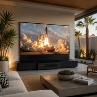 120 Zoll Schwarzer Rechtwinkliger Laser-TV-Schrank mit Elektrischem Bodenaufzug ALR UST Ein-Klick-Lift 16:9 4K UHD Versteckter Stauraum