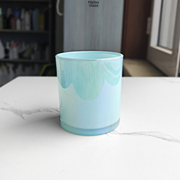 Porte-bougie en verre bleu électro-plaqué arc-en-ciel de 7 oz