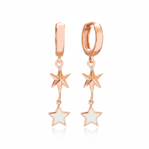 Star and North Star Design Boucles d'oreilles en émail blanc Turc fait à la main en gros Bijoux en argent sterling 925 - Product Image 2
