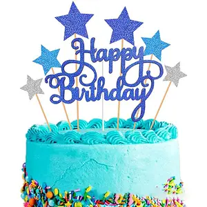 Low Price Glitter Paper Cake Topper Happy Birthday Letter Star Baking Decoration Supplier Cake Tools