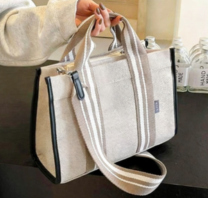 <b>Large</b> Capacity Solid Color <b>Canvas</b> Women's Fashion Tote <b>Bags</b> Single Shoulder Crossbody <b>Bag</b> with Zipper Pockets - Product Image 1