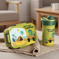 Boîte à lunch et gourde mignonnes de haute qualité, sans BPA, à double niveau, 3 compartiments, hermétiques et compatibles micro-ondes