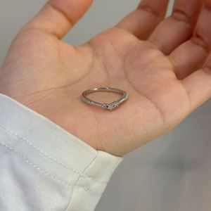 Dylam <b>Dainty</b> Design 925 Sterling Silver Sparkle D Color VVs1 Moissanite V Shape Eternity Band Daily Dress-up Jewelry <b>Rings</b> - Product Image 4