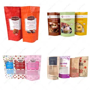 Individueller hochwertiger Standbeutel für Lebensmittel Nüsse Schokolade Chips Tee selbstdichtende Gebäck-Verpackungsbeutel aus Kunststoff mit Reißschnitt