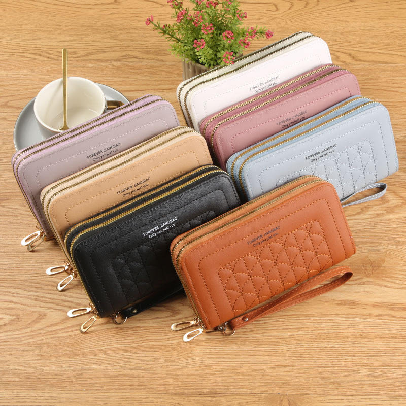 Women's Wallet Long Double Zipper Handbag Fashionable Large Capacity Soft  Leather Wallet Mobile Phone Bag
