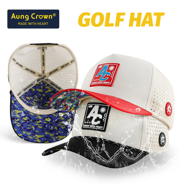 Custom Pvc Patch 5 Panel Breathable Waterproof Sports Caps High Quality Adjustable Laser Cut Hole Golf Gorras Trucker Hat