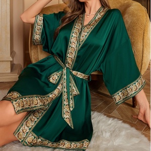 Camicia da notte estiva di alta qualità, nuova ed elegante, in stile retrò cinese, da donna, di lusso, con scollo a V, in poliestere satinato, 3370 - Product Image 1