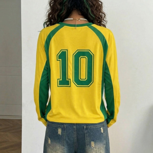 Camiseta de Manga Larga de Brasil de Alta Calidad y Bajo Costo, Estética Y2K, Ropa Urbana, Jersey de Fútbol Brasileño para Venta al Por Mayor con Logotipo Personalizado - Product Image 3