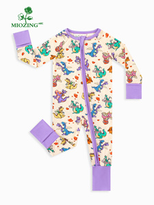 Miozing Çevre Dostu Dinozor Desenli Bebek Pijamaları Unisex Tüm Mevsim Tulumları Spandeks Bambu Elyaf Nefes Alabilen Yıkanabilir Çift Yönlü - Product Image 2