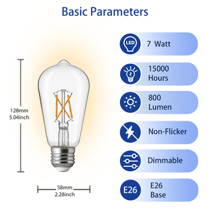 उल प्रमाणित <span class=keywords><strong>7w</strong></span> e26 के नेतृत्व वाले एडिसन बल्ब 19 st58 <span class=keywords><strong>2700K</strong></span> गर्म सफेद डिमेबल विंटेज सजावटी फिलामेंट लाइट - Product Image 2