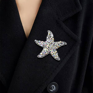 Aleación Europea Pave diamantes completos cristal estrella de mar broche Pin moda estrella de mar broche para mujer - Product Image 3