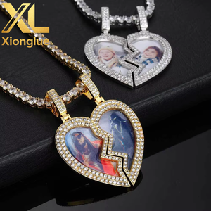 Hip Hop Fine Jewelry Iced Out Broken Heart Charm <b>Photo</b> Necklace White Gold Plated Custom Memory <b>Photo</b> <b>Frame</b> Pendant - Product Image 5