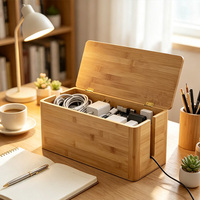 Boîte de rangement pour câbles recouverte de bambou, idéale pour la gestion des câbles sur le bureau et le placement de petits objets, pour les besoins de la maison et du bureau
