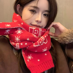 Sciarpa Lavorata a Maglia di Alta Qualità in Stile Coreano, Rossa con Motivi Geometrici, Traspirante, Regalo di Natale e Capodanno per Donne e Bambini, Calda per l'Inverno - Product Image 3