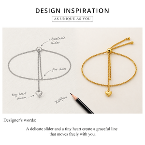 Bracelet à chaîne avec pendentif cœur réglable en or et argent, acier inoxydable, placage sous vide or 14 carats - Product Image 2