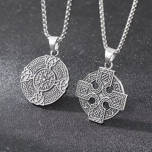 <span class=keywords><strong>Collier</strong></span> pendentif croix viking en acier inoxydable avec strass en cristal, chaîne à maillons plaquée or 14K/18K pour femmes, hommes et enfants - Product Image 1