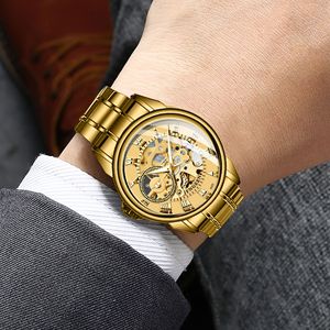 FNGEEN Automatic Mechanical Watch Gold Mesh Strap Hollow Out Design Men Women 30M Waterproof Stainless Steel Case - Product Image 3