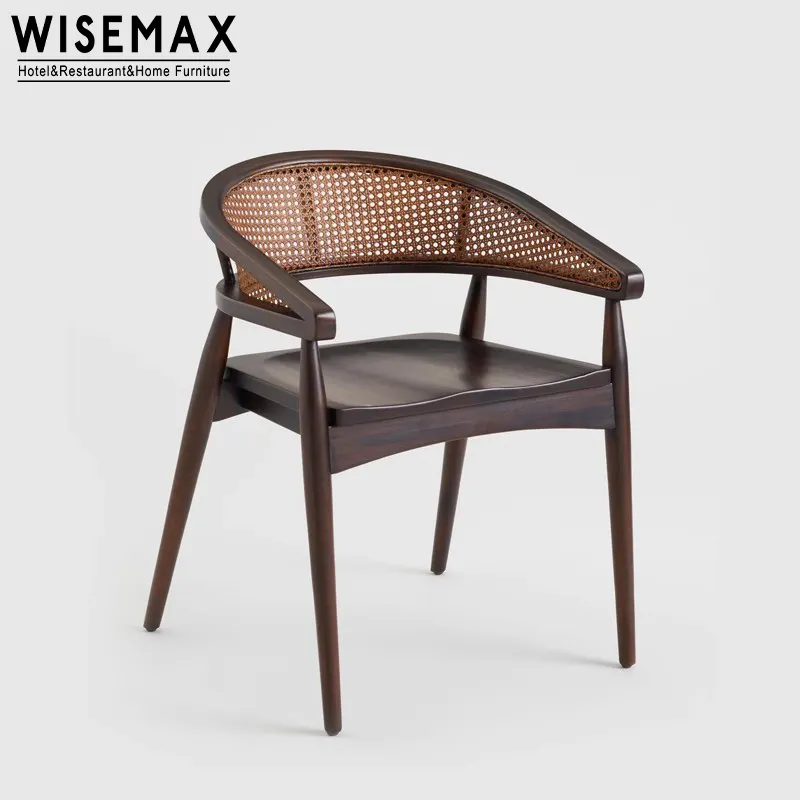 WISEMAX FURNITURE Hot sales modern dining room solid wooden cane rattan dining chair for restaurant hotel home