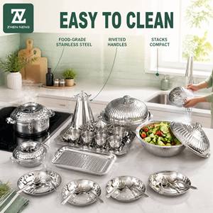 Batterie de <span class=keywords><strong>cuisine</strong></span> complète en acier inoxydable Zhenneng 28 pièces pour le camping, les fêtes, les activités de plein air et les essentiels de <span class=keywords><strong>cuisine</strong></span> domestique quotidiens - Product Image 2