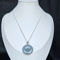 Collier unisexe de grande qualité, artisanal, en jadéite naturelle, plaqué argent 925, certifié NGTC, détails complexes, pièce unique