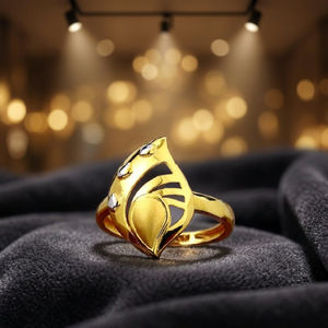Elegant Yellow Gold Cocktail <b>Ring</b> With Leaf Design <b>Crystal</b> Accents Unisex Luxury Statement Jewelry Everyday Wear - Product Image 3