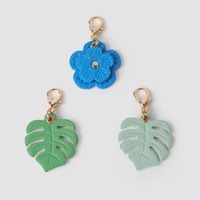 Porte-clés en cuir PU avec pendentif ajouré motif feuille tropicale et fleur, fermoir mousqueton doré pour breloques de sac