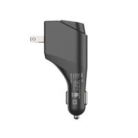 Adaptateur de voiture 2-en-1 10,5W/15W avec prise US homologuée ETL, design breveté, entrée CA, prise allume-cigare et double USB QC2.0 avec protection OTP