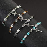 Nouvel Arrivage Transfrontalier AliExpress & Bracelet Croix en Alliage Catholique Saint Benoît avec Onyx Noir - Cadeau Unisexe