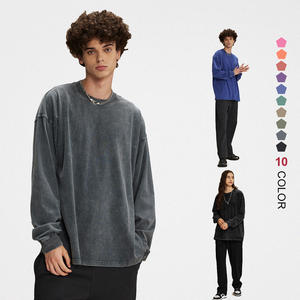 T-shirt à manches longues en coton 100% de haute qualité, lavé, vierge, personnalisable pour homme – Vente en gros - Product Image 1