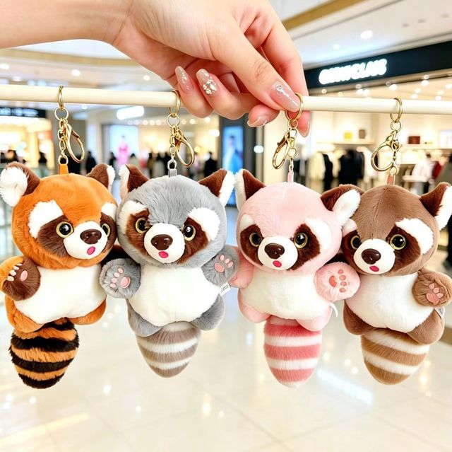 Wholesale Cute Fluffy Raccoon Plush Keychain Soft Stuffed Animal Bag Charm Toy Small Bear Ornament Doll With Golden Clasp