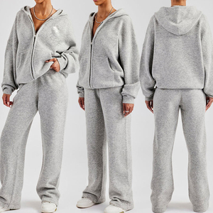 女式全拉链高领运动衫斜口袋长袖休闲纯色运动前徽标志水洗外套 - Product Image 1